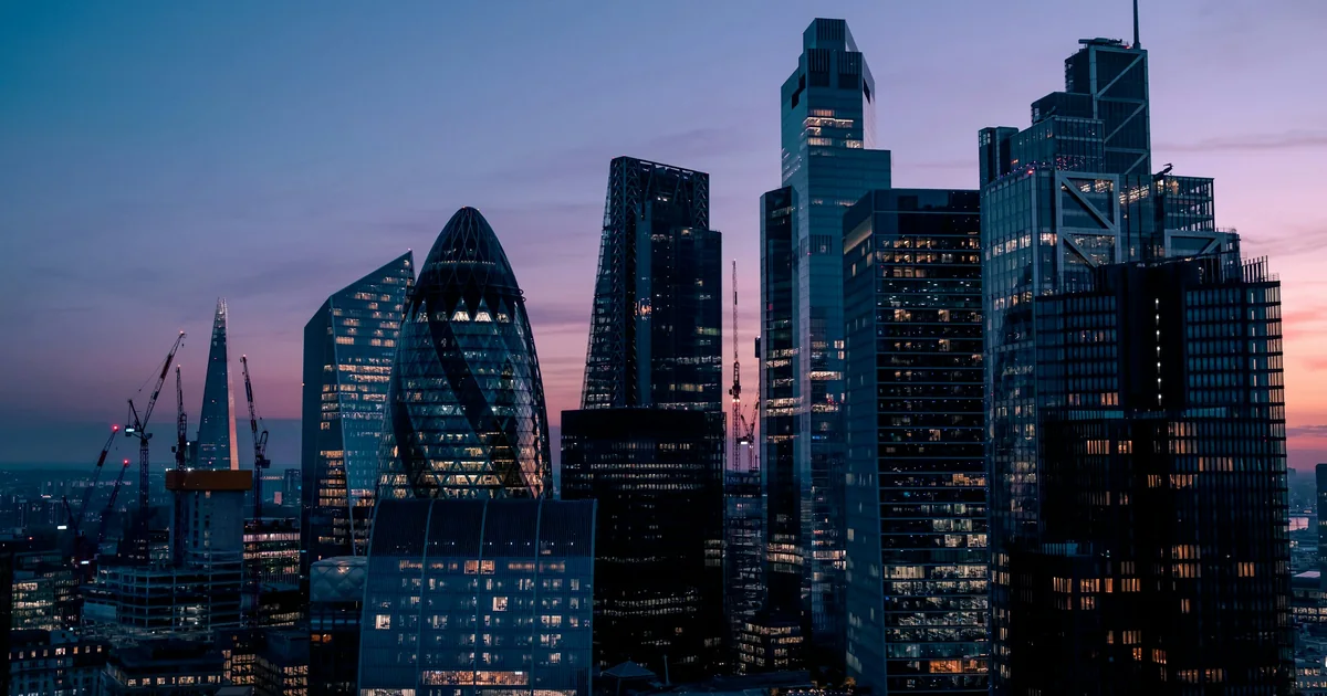 La City di Londra al tramonto